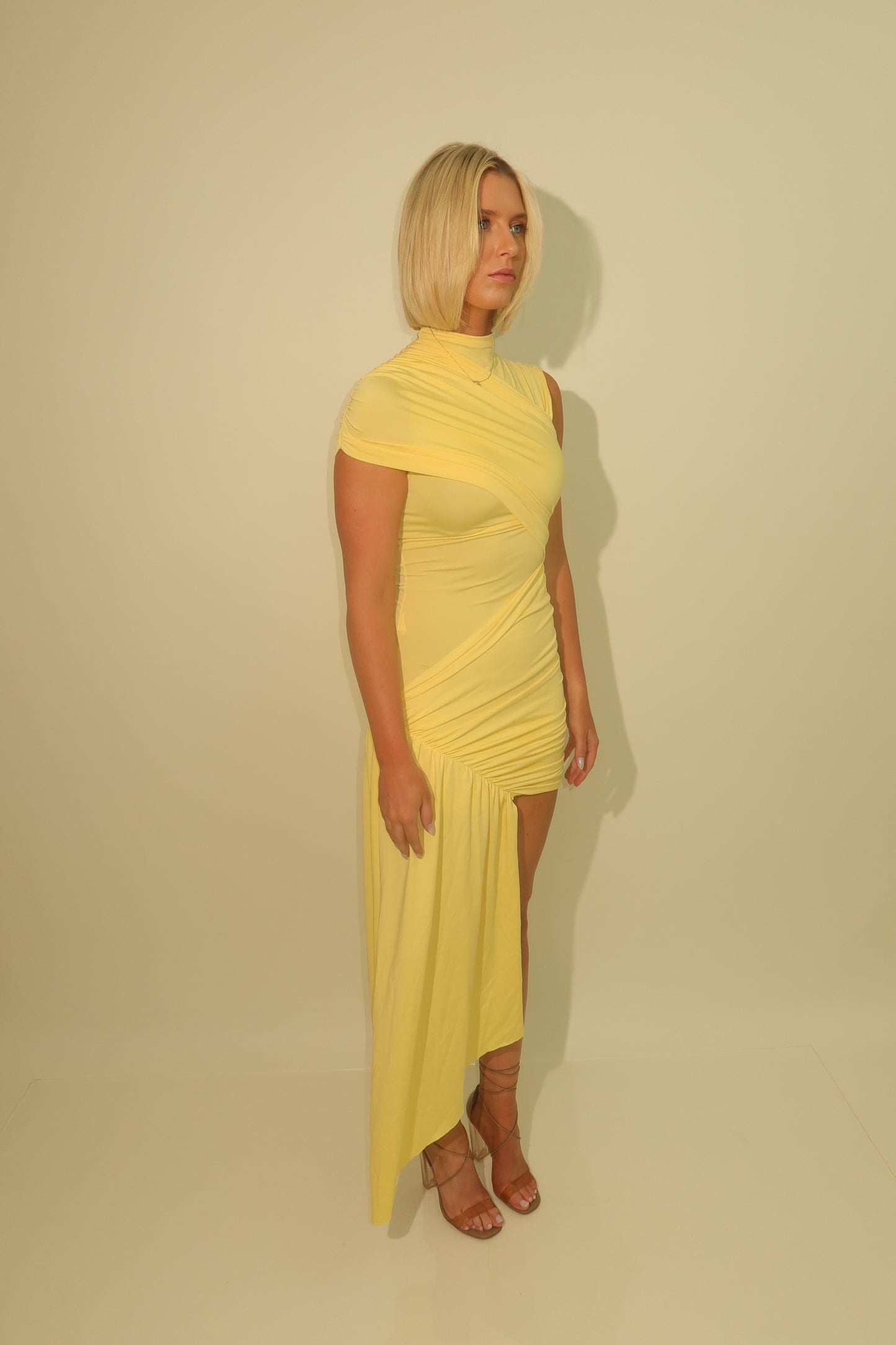 The Soleil Asymmetric Ruched Dress