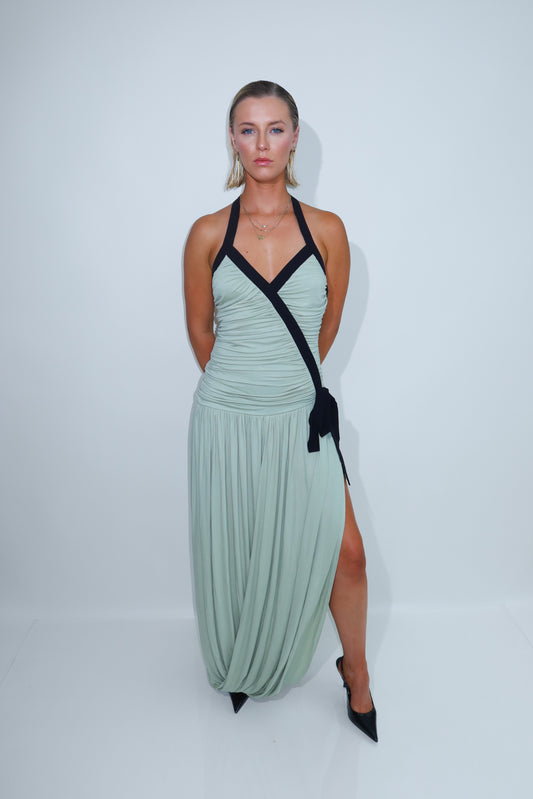 Sage Halter Neck Maxi Dress