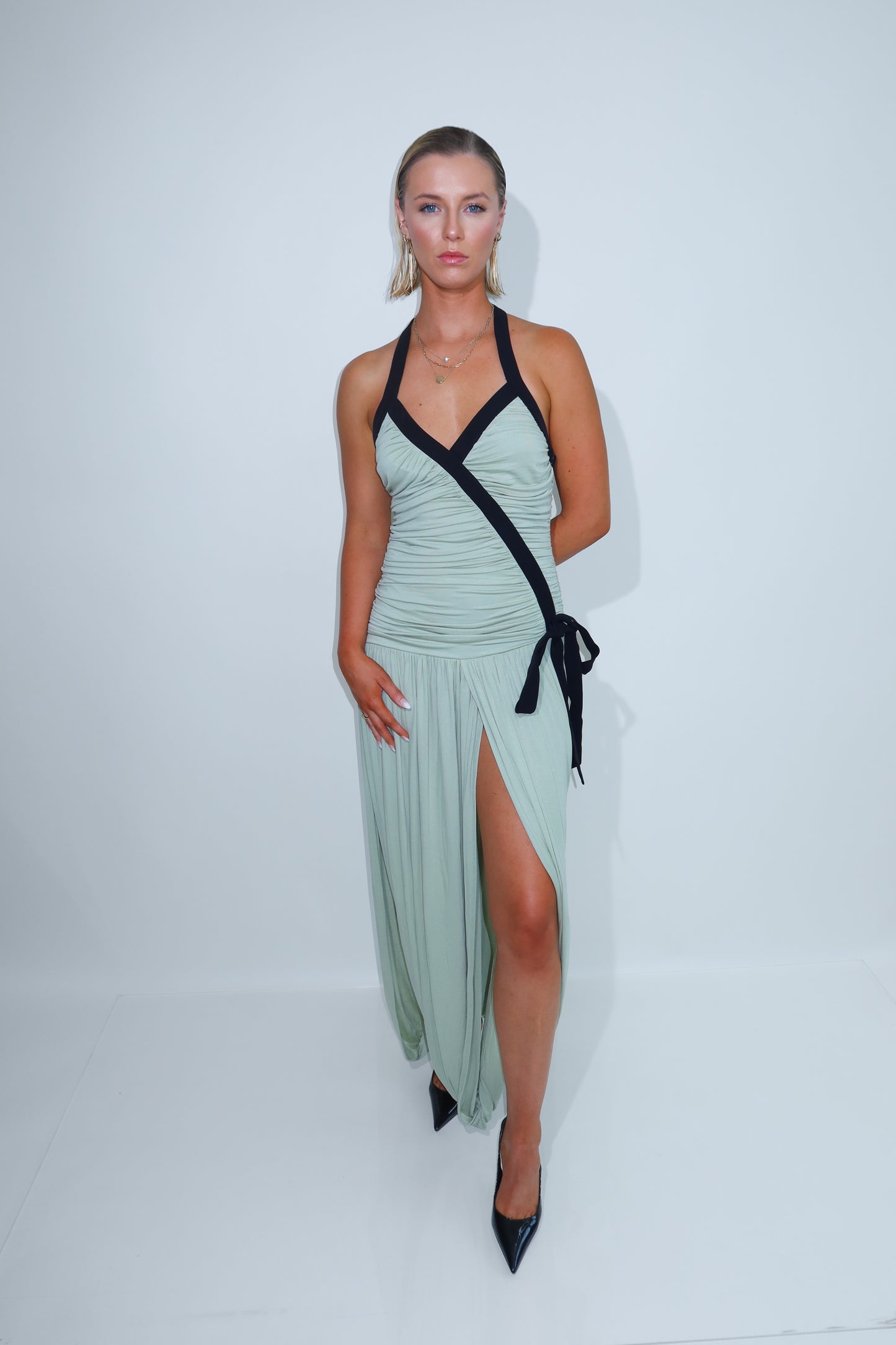 Sage Halter Neck Maxi Dress