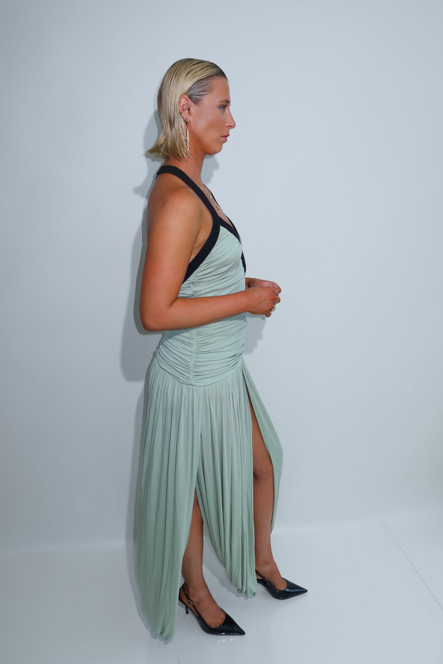 Sage Halter Neck Maxi Dress